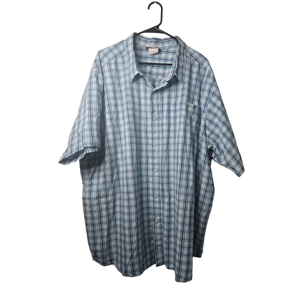 Columbia Shirt Mens 4XT Big & Tall Short Sleeve Blue Plaid Stretch Button Up EUC
